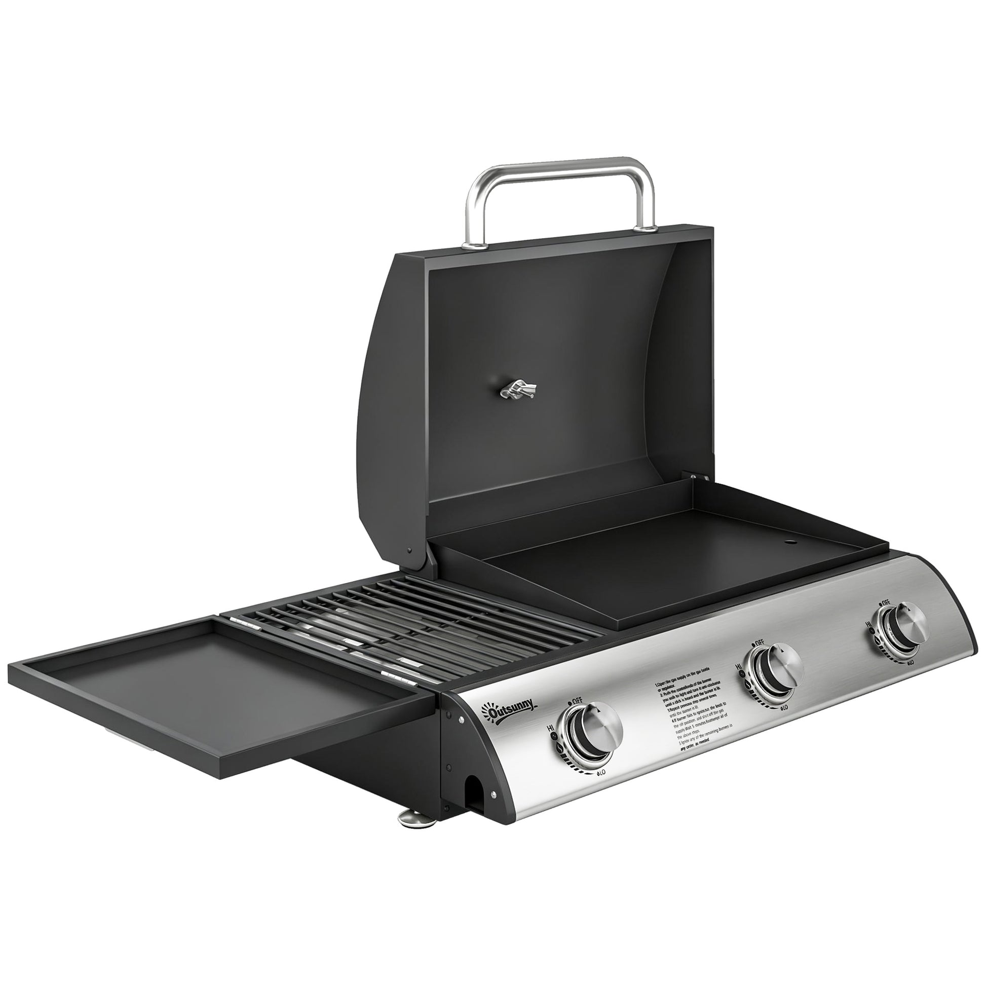 Outsunny Barbacoa De Gas Bbq Gas Con 3 Quemadores 7,5 Kw Con Plancha Negro_0