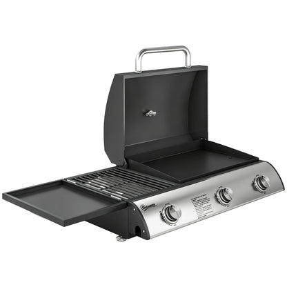 Outsunny Barbacoa De Gas Bbq Gas Con 3 Quemadores 7,5 Kw Con Plancha Negro_0