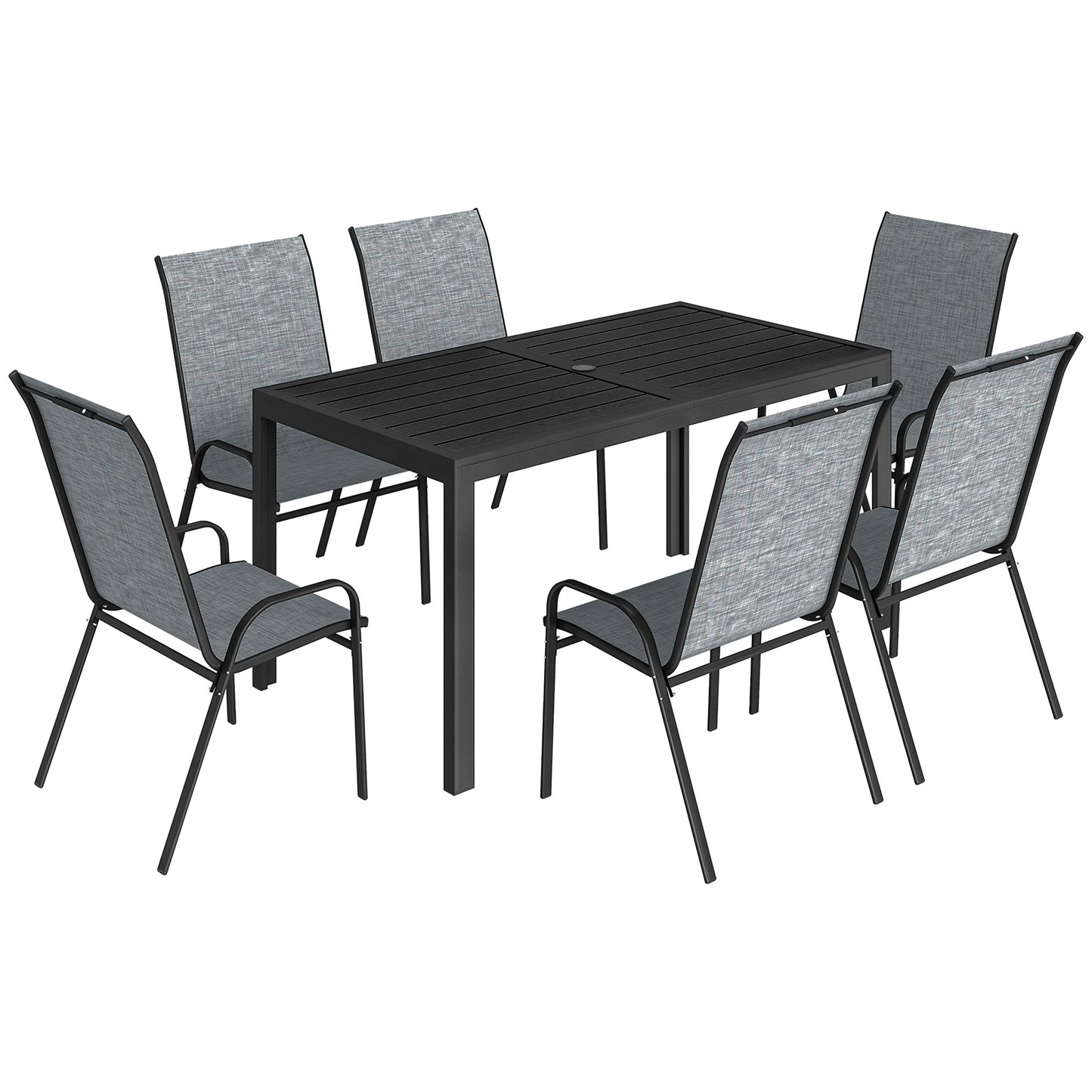 Outsunny Conjunto De Mesa Y Sillas Jardín De 7 Piezas Con Sillas Transpirables_0