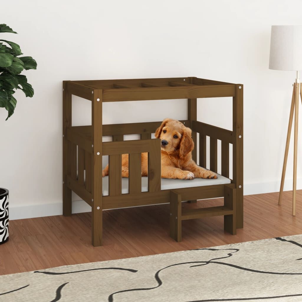 Vidaxl Cama Para Perros Madera Maciza Pino Marrón Miel 75,5x63,5x70 Cm_1