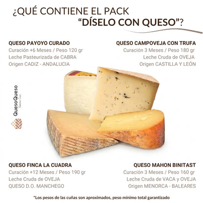 Caja De Quesos | Queso Manchego, Payoyo, Mahon Y Castellano Con Trufa | Regalo Pareja "díselo Con Quesos"_1