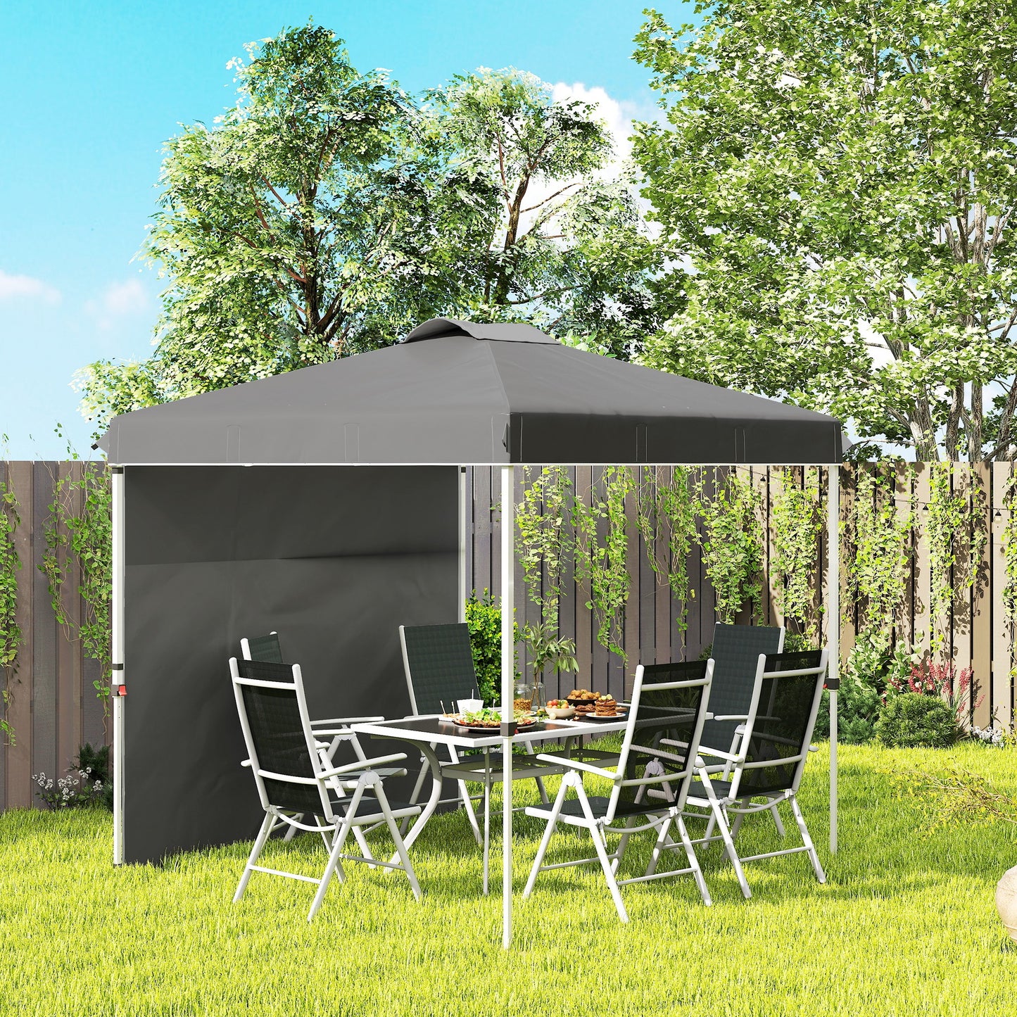 Outsunny Carpa Plegable 2,5x2,5 M Con 1 Pared Lateral Altura Ajustable Gris_1