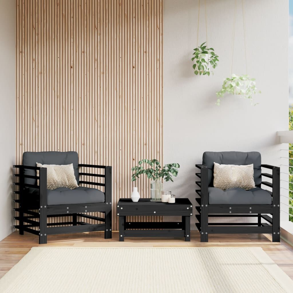 Vidaxl Sillones De Jardín Con Cojines 2 Uds Madera Maciza Pino Negro_1