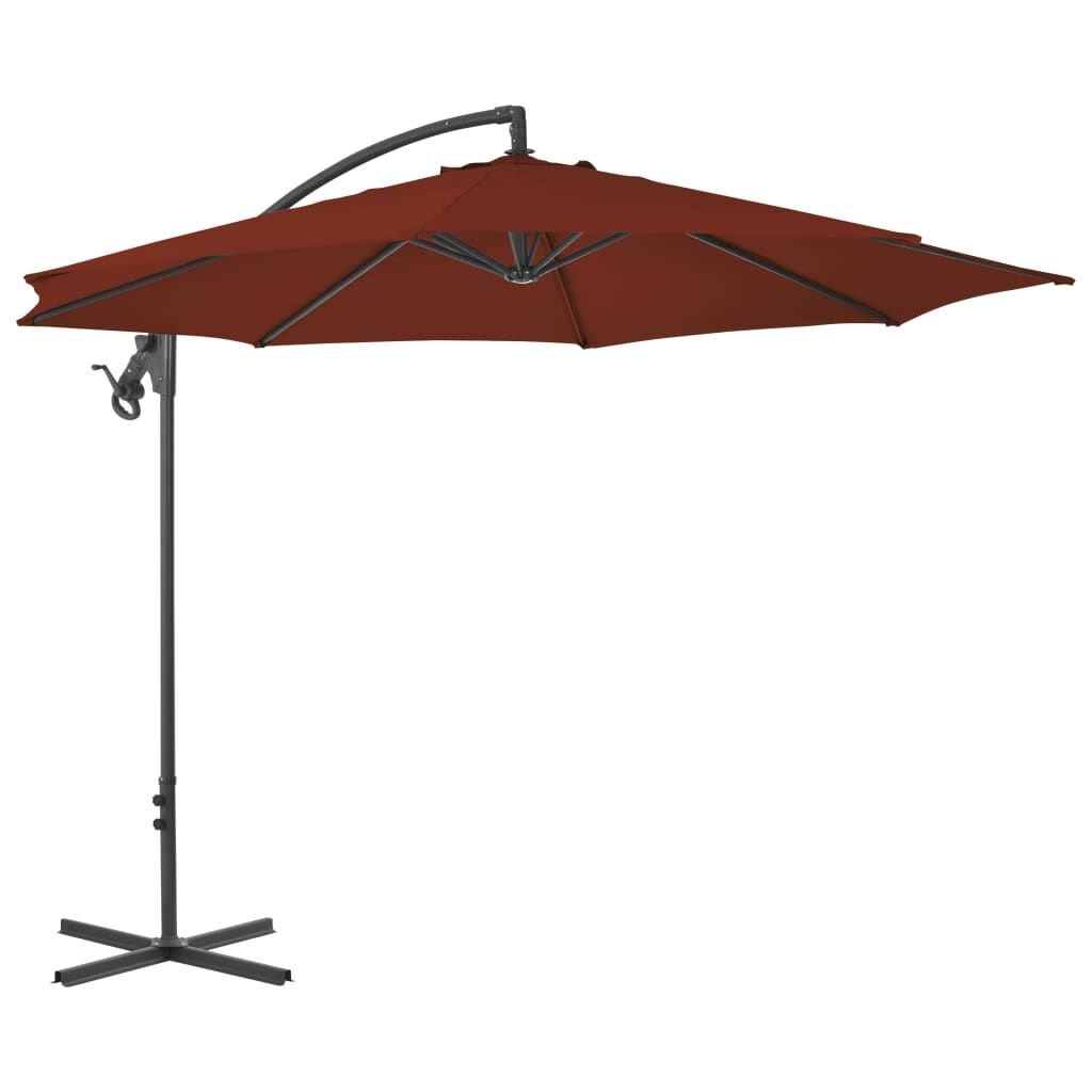 Vidaxl Sombrilla De Jardín Voladiza Con Palo De Acero Terracota 300 Cm_0