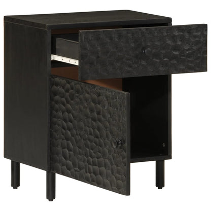 Mesita De Noche Madera Maciza De Mango Negra 50x33x60 Cm_0