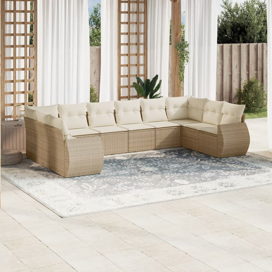Juego De Sofás Jardín Con Cojines Beige 10 Pzas Ratán Sintético / Vetonek_0