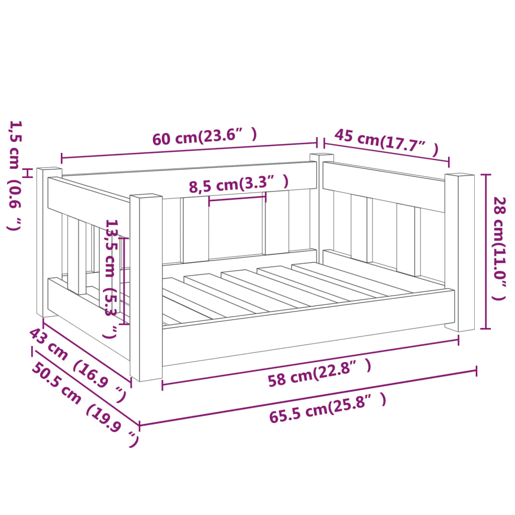 Cama Para Perros Madera Maciza Marrón Miel 65,5x50,5x28 Cm / Vetonek_4