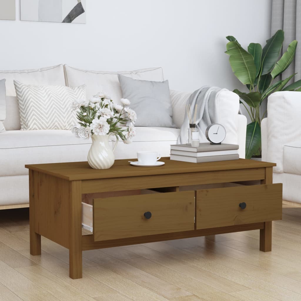 Mesa De Centro Madera Maciza De Pino Marrón Miel 100x50x40 Cm_1