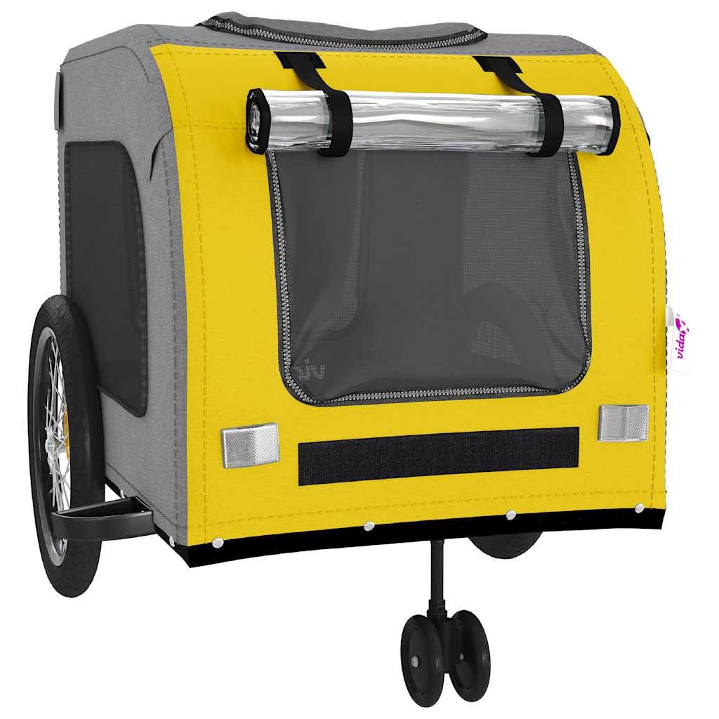 Remolque De Bicicleta Mascotas Hierro Tela Oxford Amarillo Gris_4