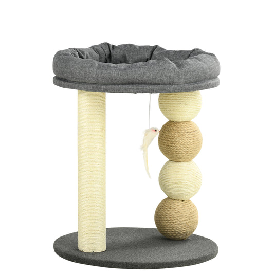 Pawhut Árbol Rascador Para Gatos Pequeño Con Nido 4 Bolas Ø40x48 Cm Gris Y Beige_0
