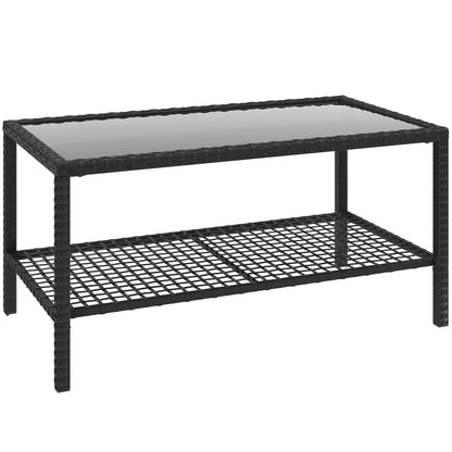Outsunny Mesa De Jardín De Ratán Con Estante Tablero De Vidrio Templado Negro_0