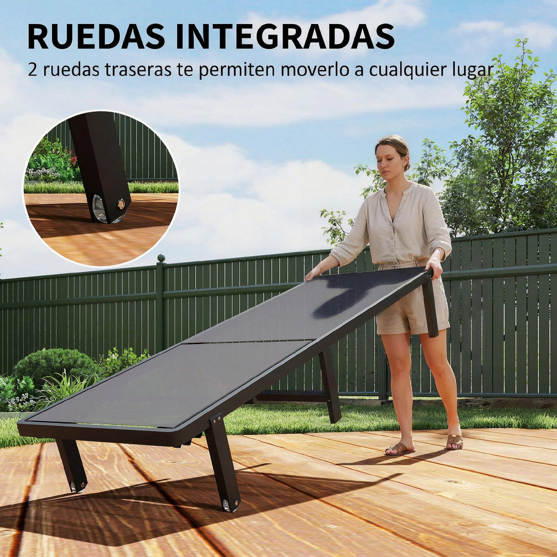 Outsunny Set De 2 Tumbonas De Jardín Exterior Reclinables Con Ruedas Gris Oscuro_5