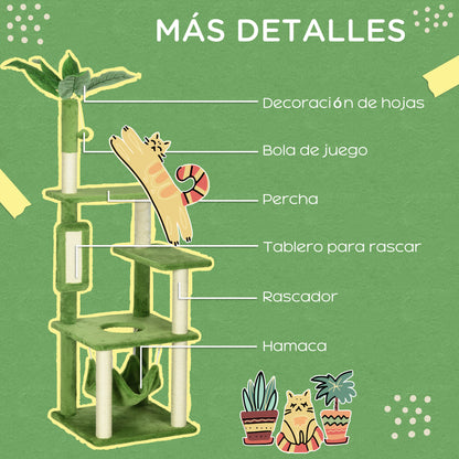 Pawhut Árbol Rascador Para Gatos Grandes De 142 Cm Con Hojas 49x49x142 Cm Verde_5