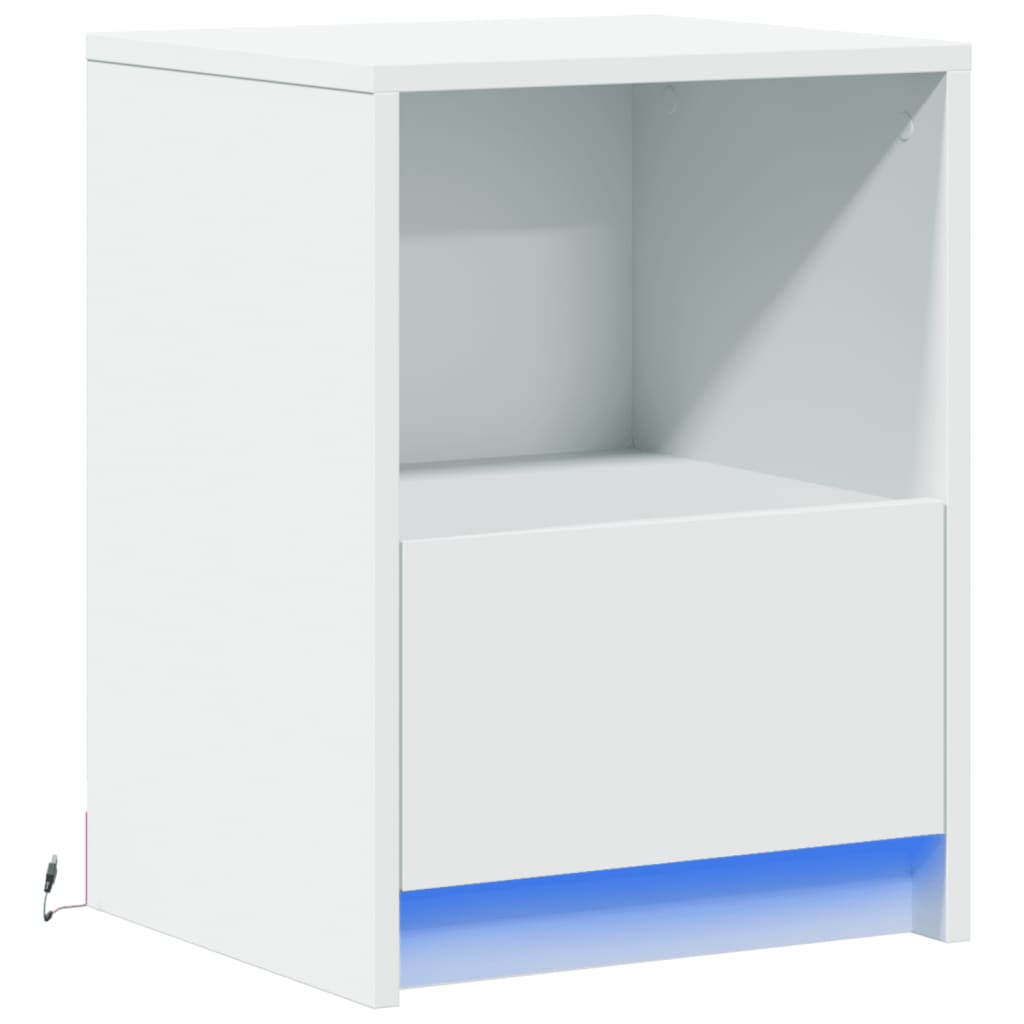Mesita De Noche Con Luces Led Madera De Ingeniería Blanca_1