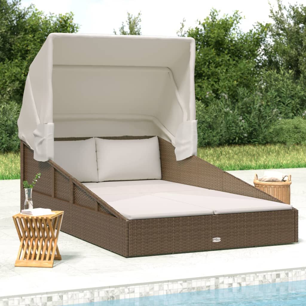 Vidaxl Tumbona Con Toldo Plegable Ratán Sintético Marrón 200x114x128cm_1