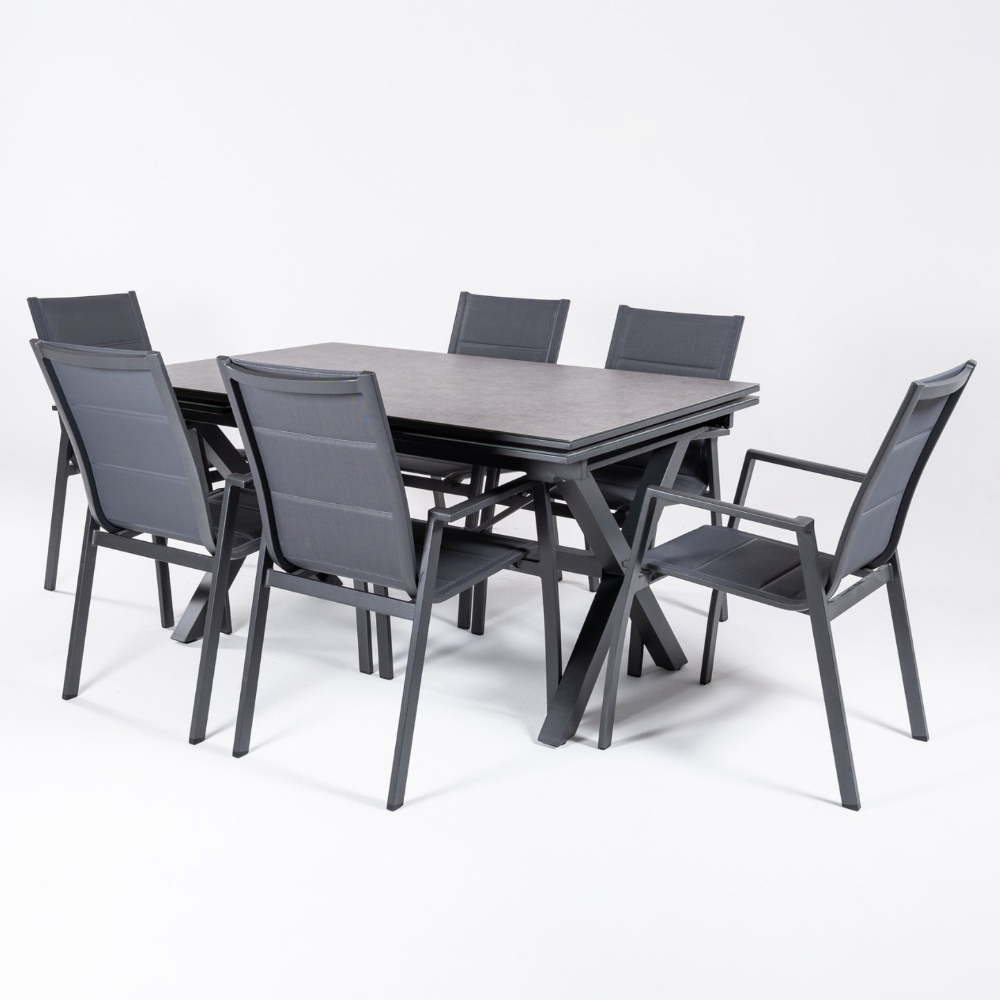 Conjunto De Mesas Y Sillas Acolchadas De Exterior, Mesa Extensible 150 A 250 Cm, Aluminio Y Cristal, Color Antracita_2