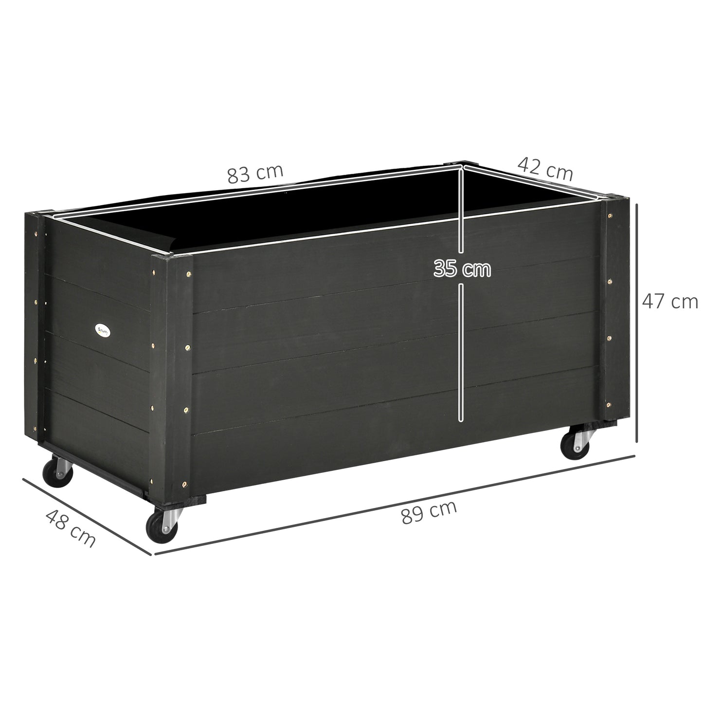 Outsunny Jardinera De Madera Con Ruedas Tela No Tejida 89x48x47 Cm Negro_2