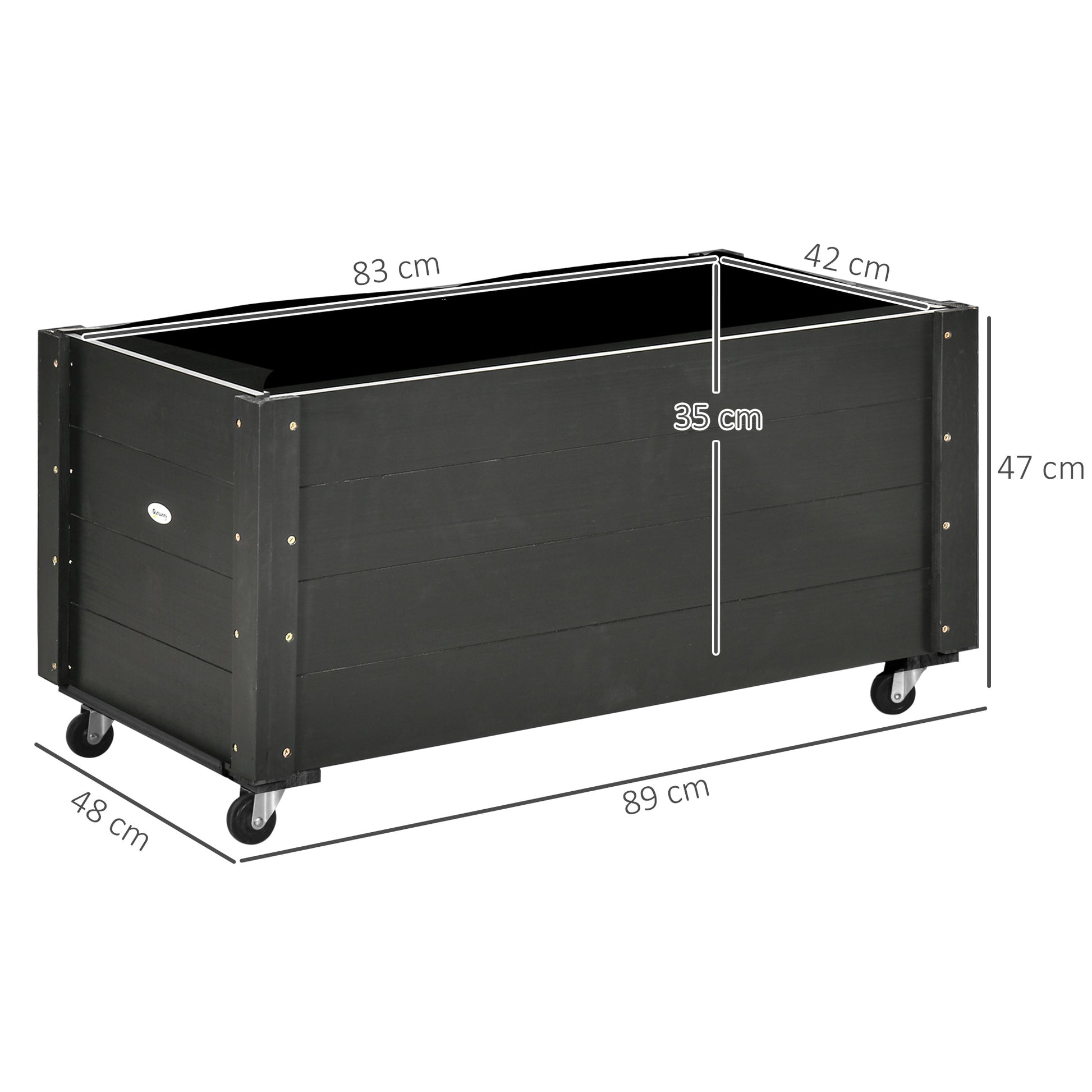 Outsunny Jardinera De Madera Con Ruedas Tela No Tejida 89x48x47 Cm Negro_2