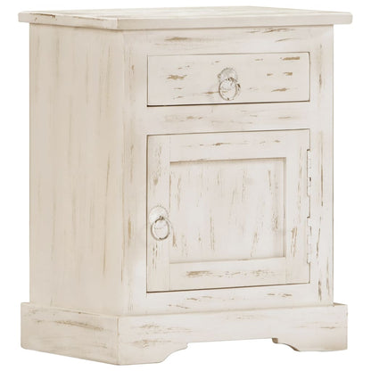 Mesita De Noche De Madera Maciza De Mango Blanca 40x30x50 Cm_0