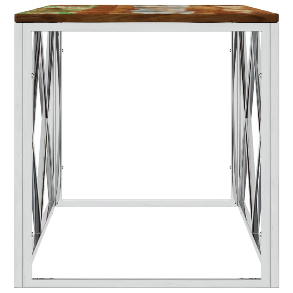 Mesa De Centro Acero Inoxidable Y Madera Maciza Reciclada_2
