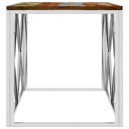 Mesa De Centro Acero Inoxidable Y Madera Maciza Reciclada_2