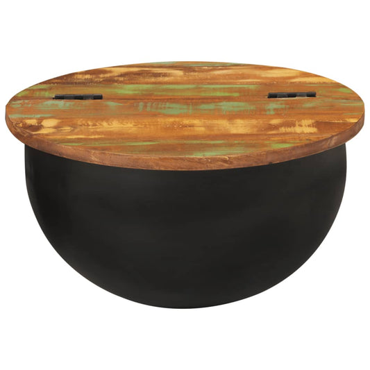 Mesa De Centro De Madera Maciza Reciclada Negra 50x27 Cm_0