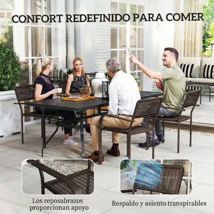 Outsunny Juego De 4 Sillas De Jardín Exterior Apilables 55x60x83cm Marrón Oscuro_5