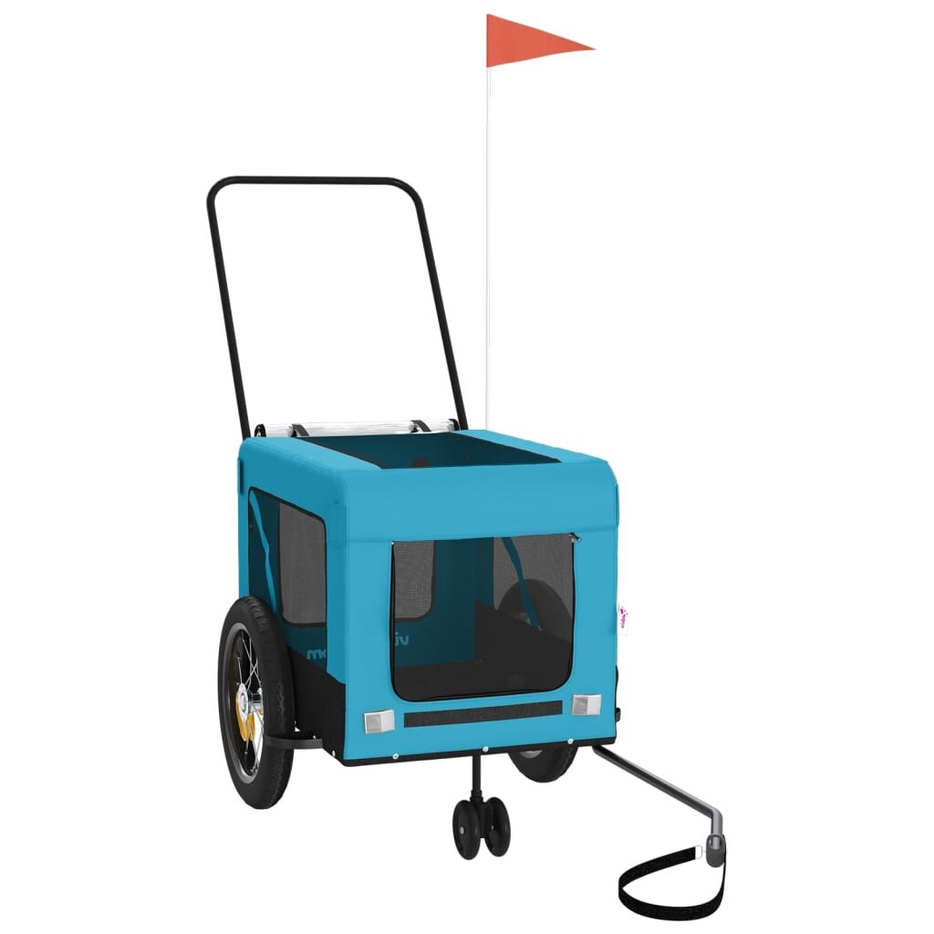 Vidaxl Remolque De Bicicleta Mascotas Hierro Tela Oxford Azul Negro_3