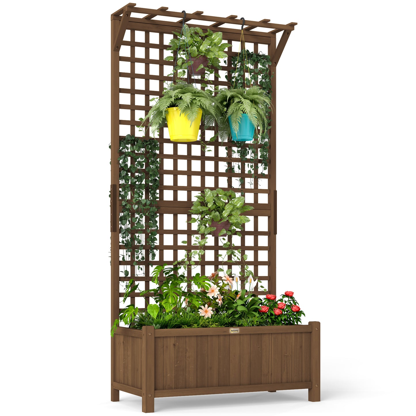 Outsunny Jardinera Con Enrejado De Madera Para Trepadora Plantas 90x45x183 Cm_0