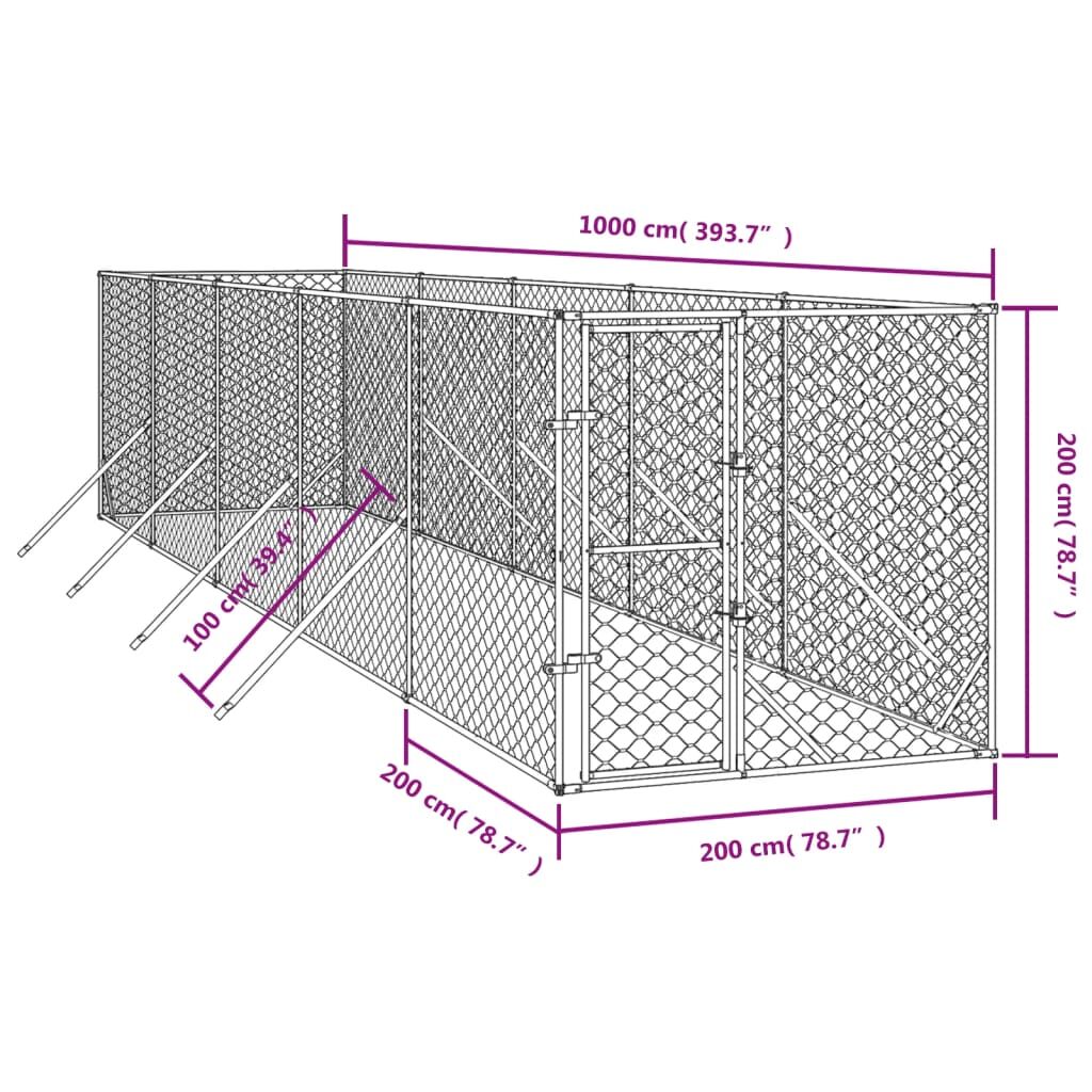 Vidaxl Perrera De Exterior Acero Galvanizado Plateado 2x10x2 M_3