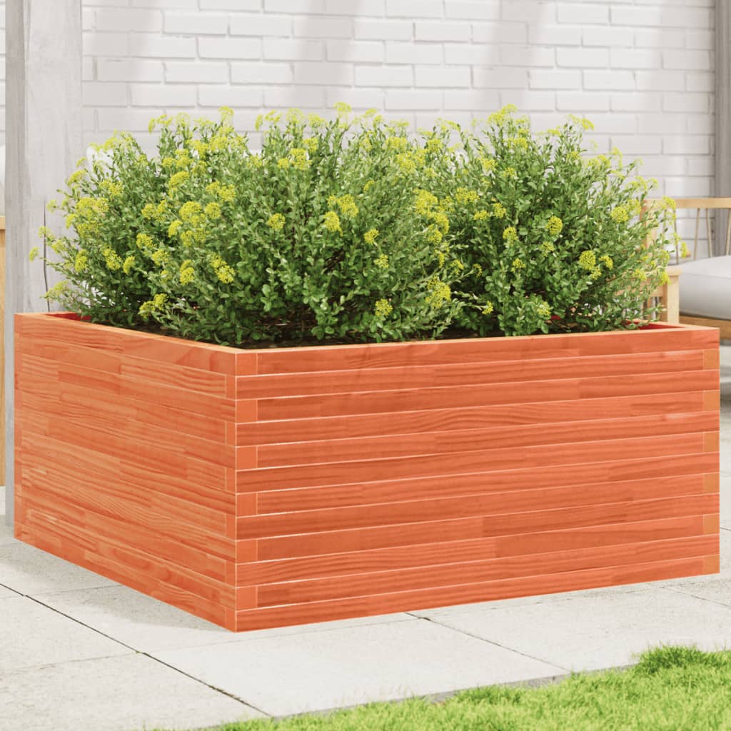 Jardinera De Madera Maciza Pino Marrón Cera 100x100x46 Cm_1