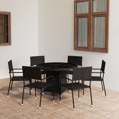 Vidaxl Juego De Comedor Para Jardín 7 Piezas Ratán Sintético Negro_1