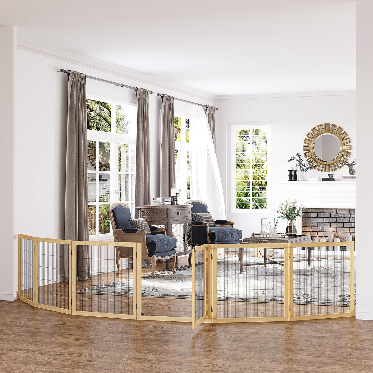 Pawhut Barrera De Seguridad Para Perros Plegable De Madera Con Soporte De Pie_1