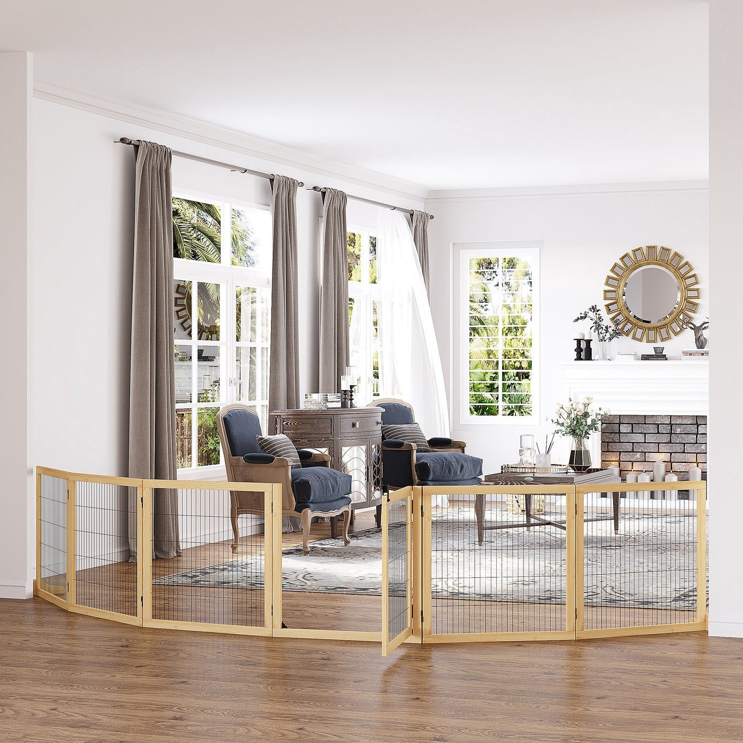 Pawhut Barrera De Seguridad Para Perros Plegable De Madera Con Soporte De Pie_1
