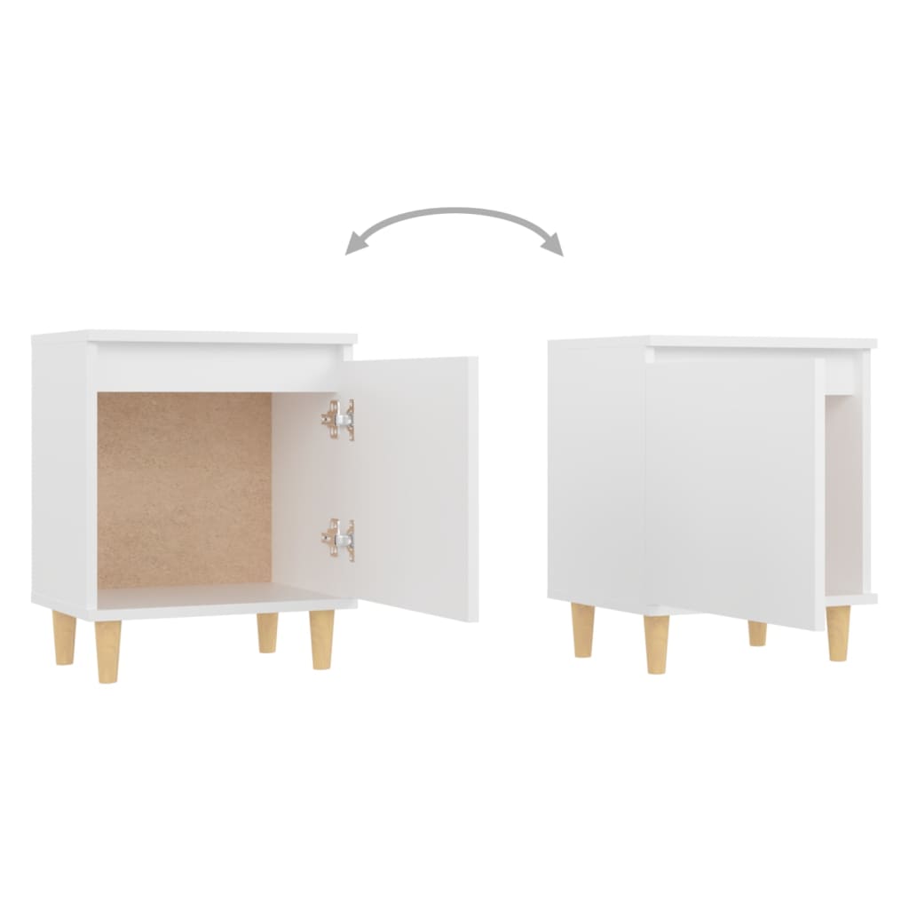 Mesita De Noche Con Patas De Madera Maciza Blanco 40x30x50 Cm_3