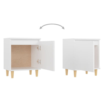 Mesita De Noche Con Patas De Madera Maciza Blanco 40x30x50 Cm_3