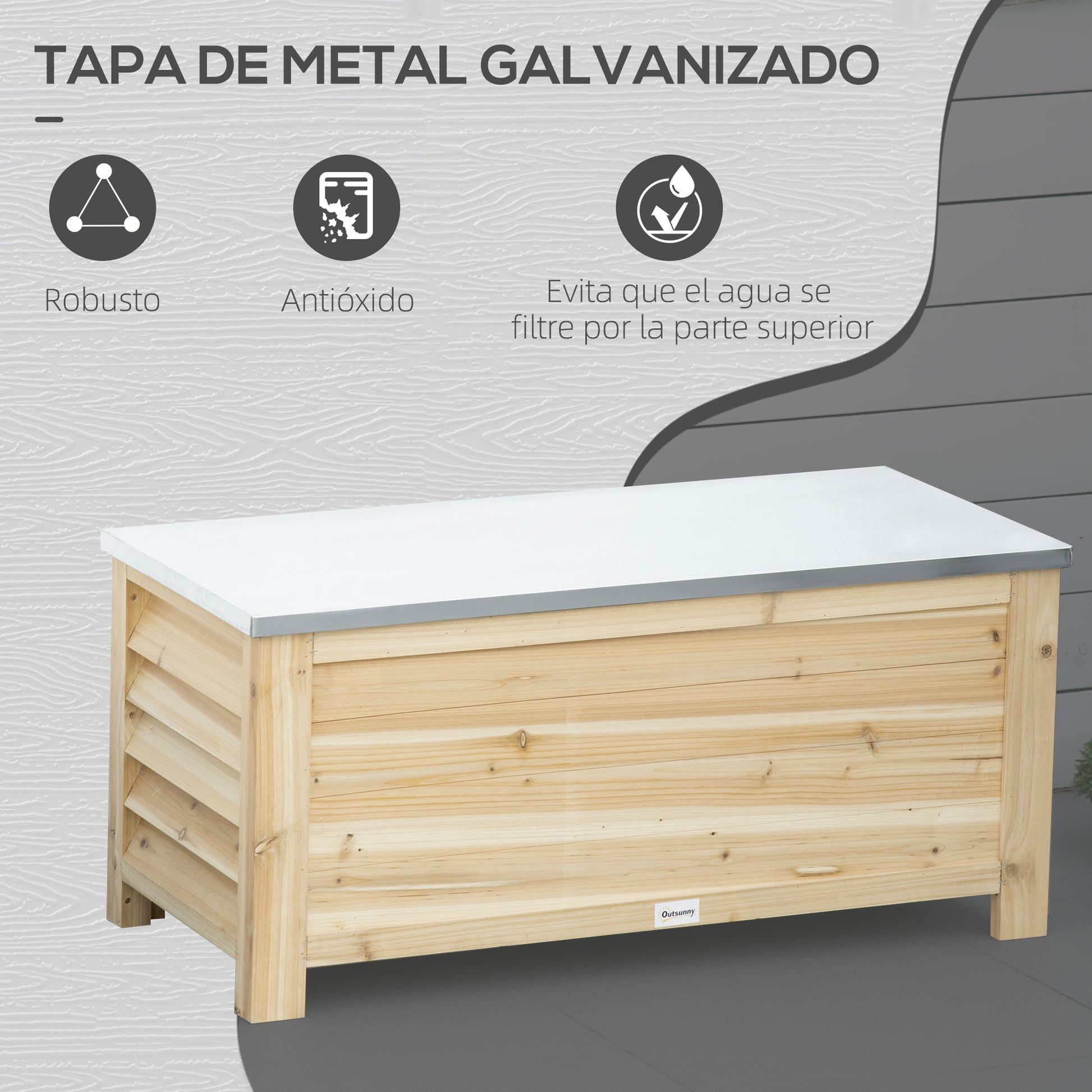 Outsunny Arcón De Jardín Exterior Con Tapa De Metal Galvanizado Natural_5