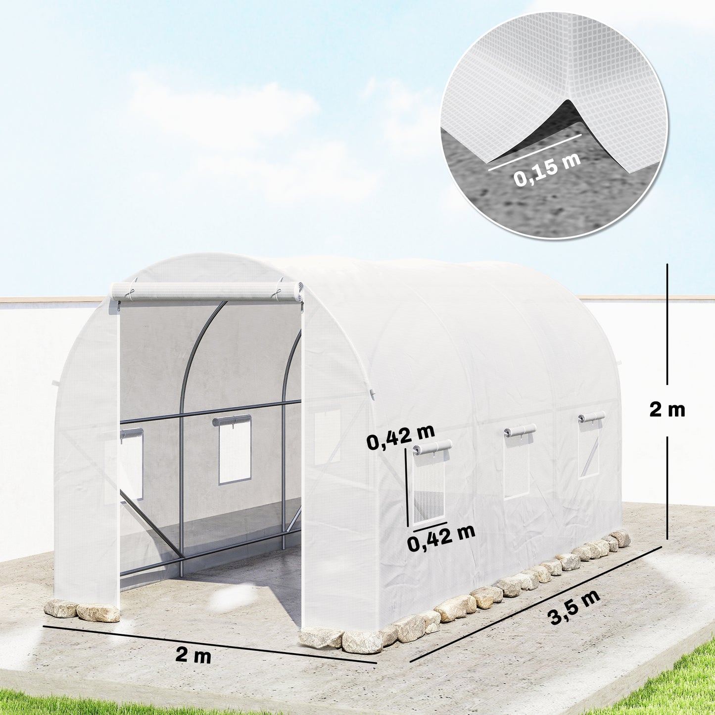 Outsunny Invernadero De Exterior 3,5x2x2 M Con 6 Ventanas De Malla Blanco_2