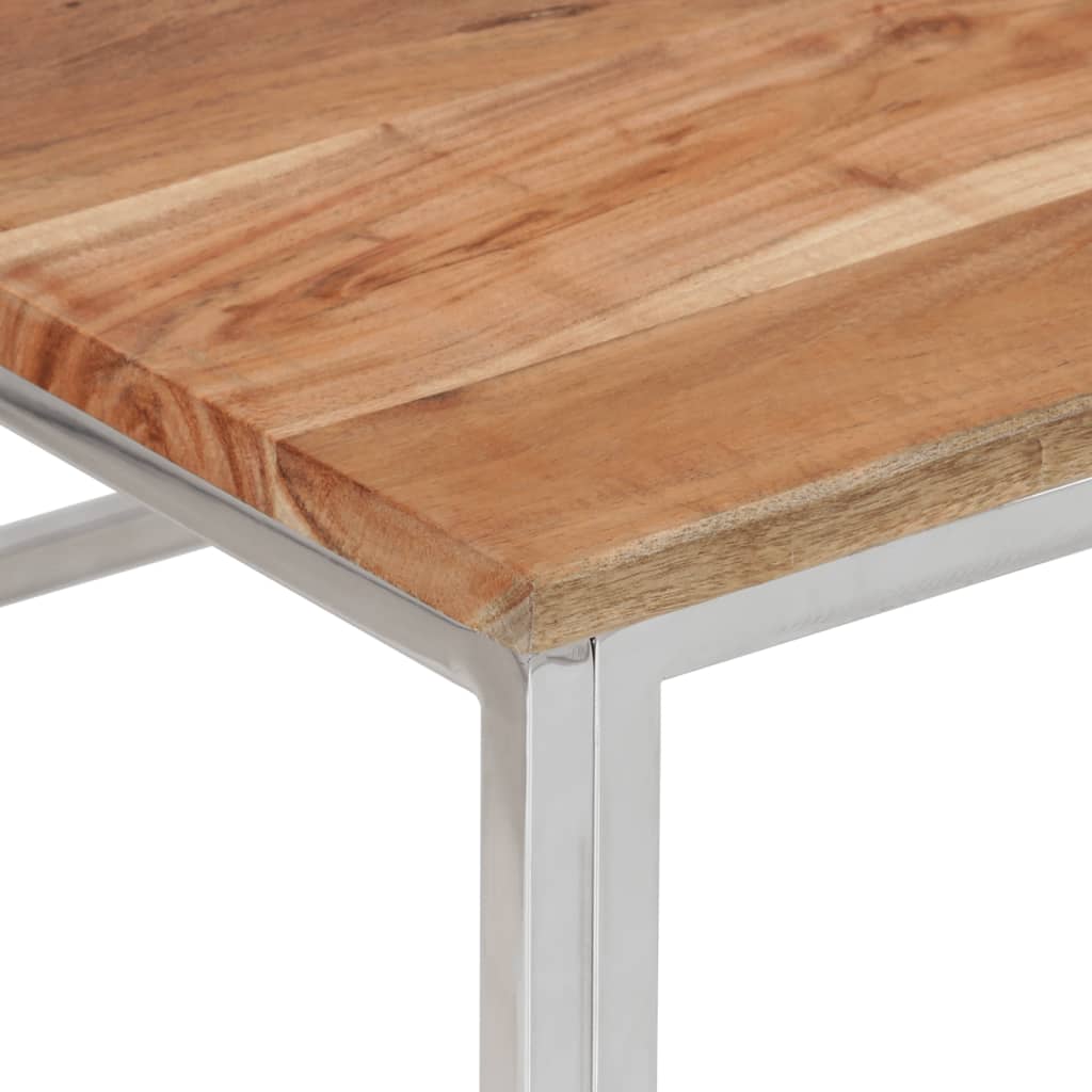 Mesa De Centro Acero Inoxidable Plateado Y Madera Maciza Acacia_3
