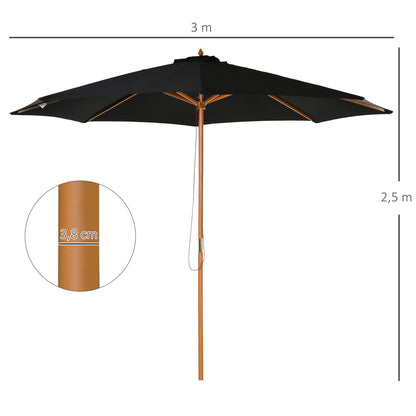 Outsunny Sombrilla Jardín Ø300x250 Cm Con Techo Ventilado Y Poste Madera Negro_2