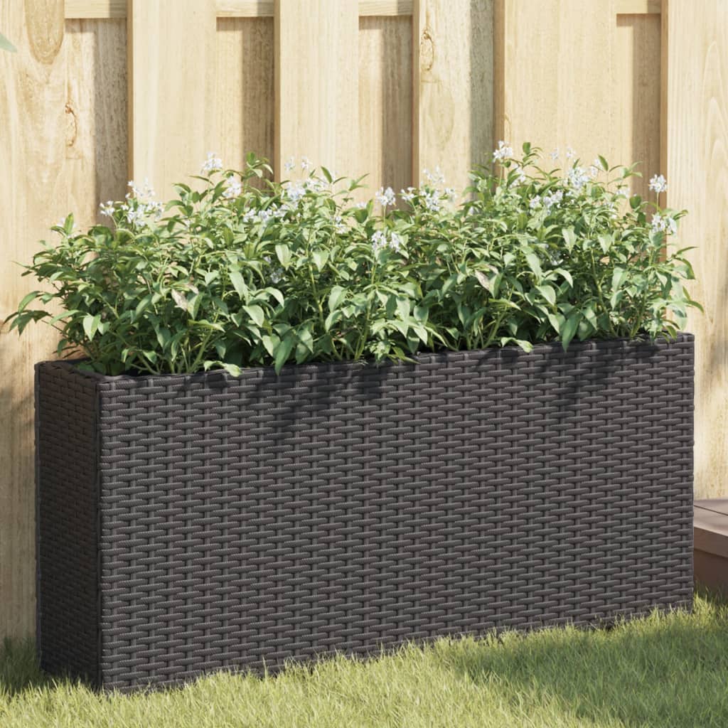 Jardineras Con 2 Maceteros 2 Uds Ratán Pe Negro 90x20x40 Cm_1