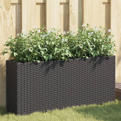 Jardineras Con 2 Maceteros 2 Uds Ratán Pe Negro 90x20x40 Cm_1