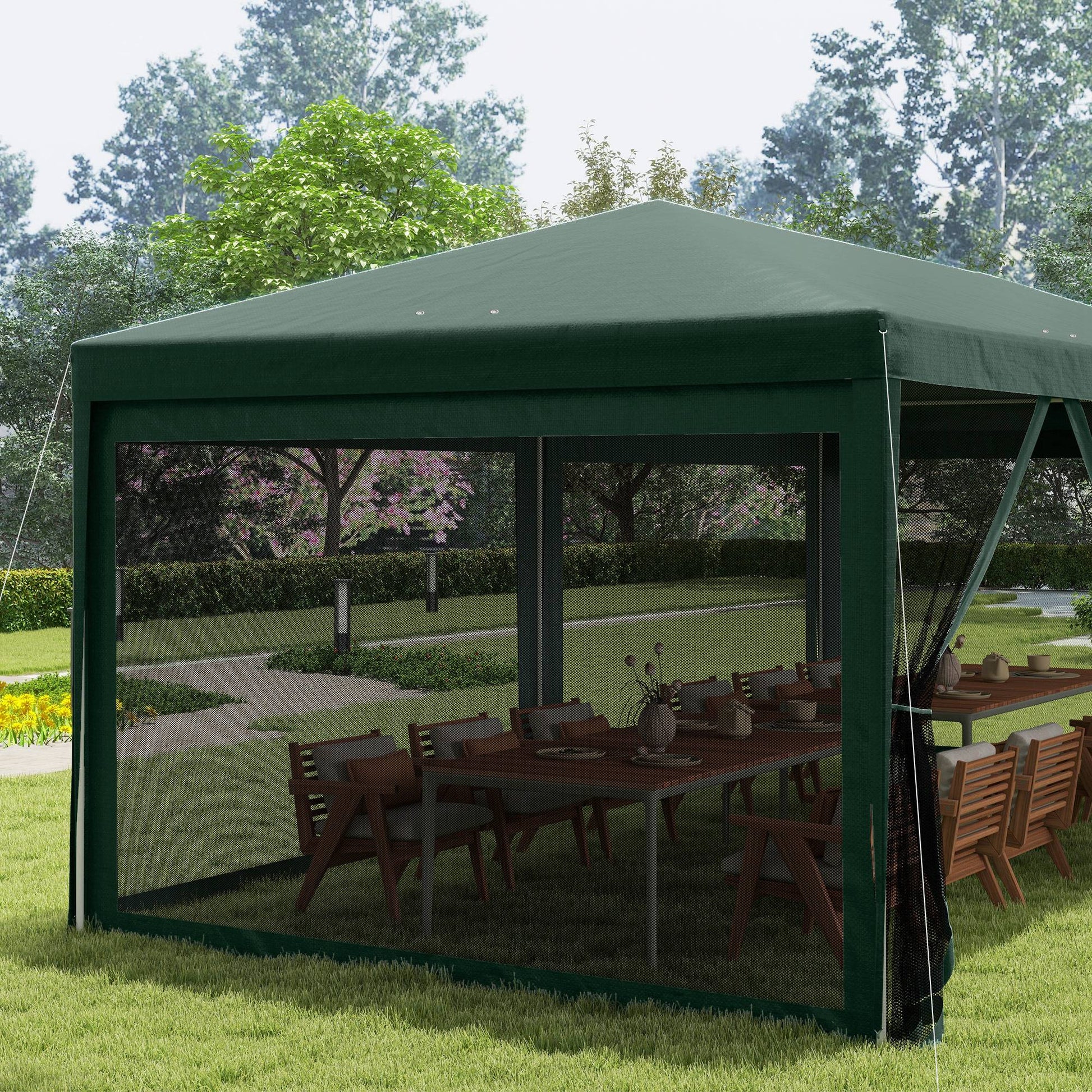 Outsunny Carpa De Jardín 6x3 M Con 6 Mosquiteras Laterales 2 Puertas Verde_4