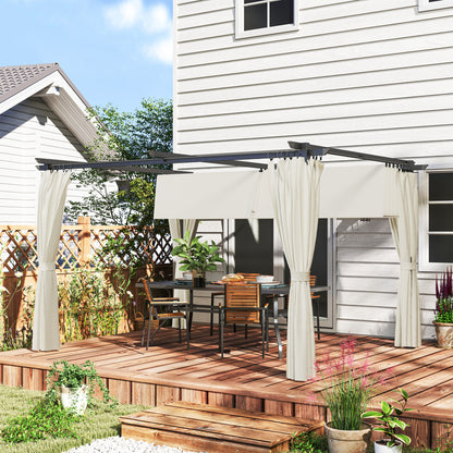 Outsunny Pérgola Con Techo Retráctil 4x3 M Paredes Laterales Anti-uv Crema_1