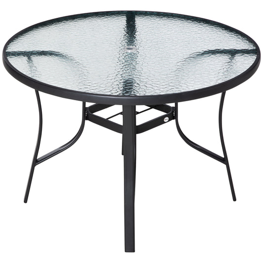 Outsunny Mesa De Cristal De Jardín Con Agujero Para Sombrilla Acero Ø106,5x71cm_0