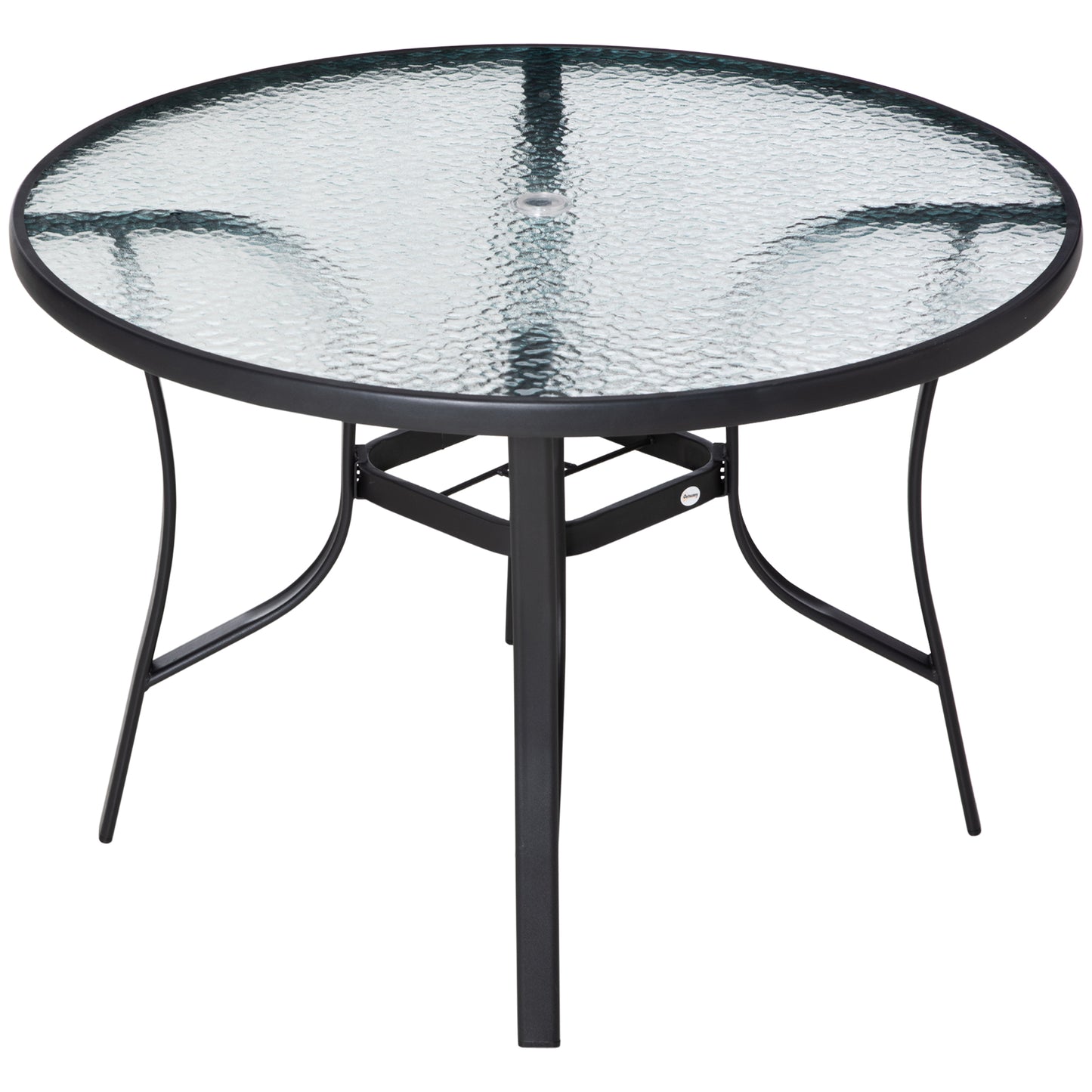 Outsunny Mesa De Cristal De Jardín Con Agujero Para Sombrilla Acero Ø106,5x71cm_0