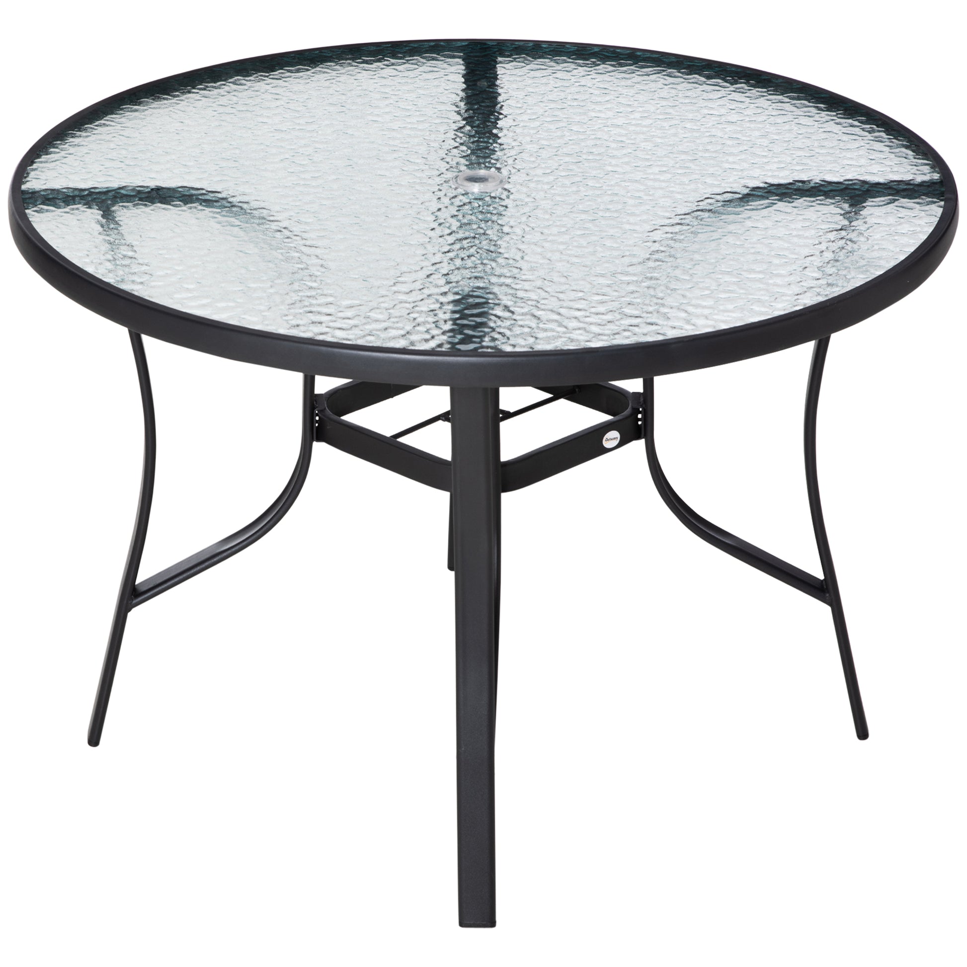 Outsunny Mesa De Cristal De Jardín Con Agujero Para Sombrilla Acero Ø106,5x71cm_0