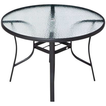 Outsunny Mesa De Cristal De Jardín Con Agujero Para Sombrilla Acero Ø106,5x71cm_0