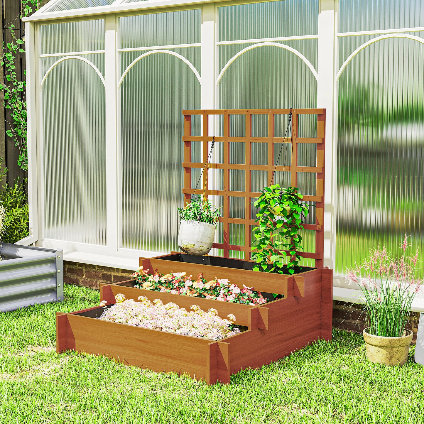 Outsunny Jardinera De 3 Niveles Con Enrejado Para Cultivos Verduras 95x95x110 Cm_4