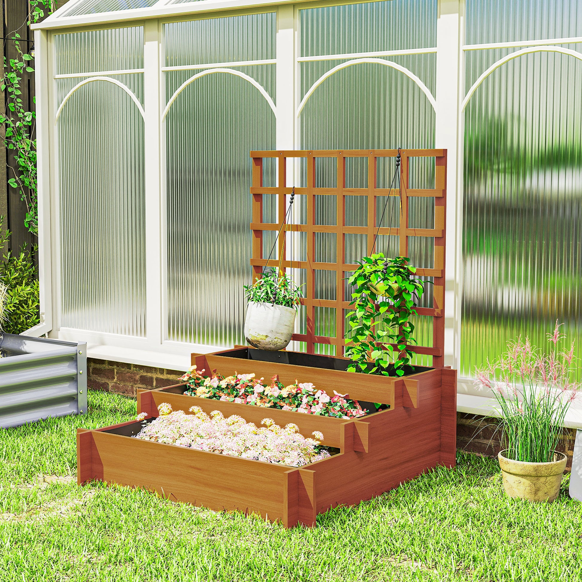 Outsunny Jardinera De 3 Niveles Con Enrejado Para Cultivos Verduras 95x95x110 Cm_4